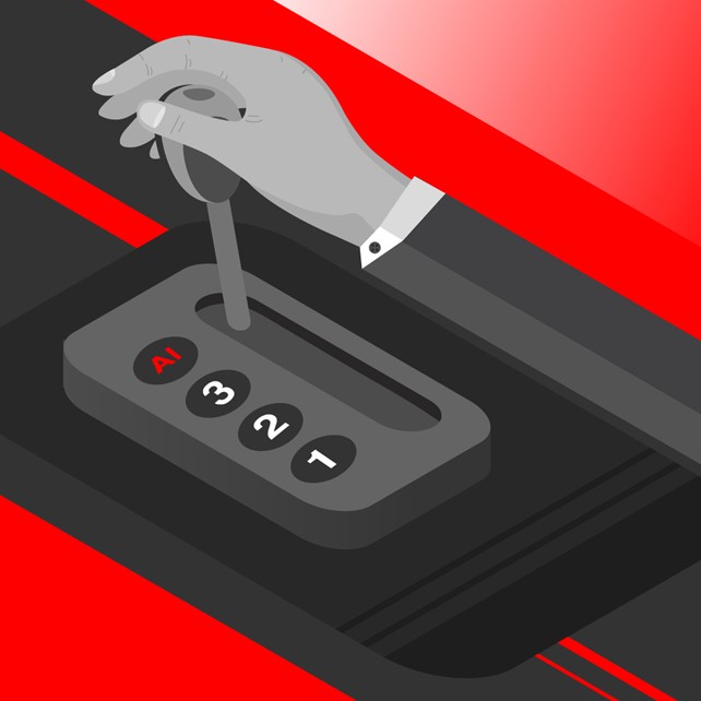 Illustration of a gear shift where AI is the highest gear