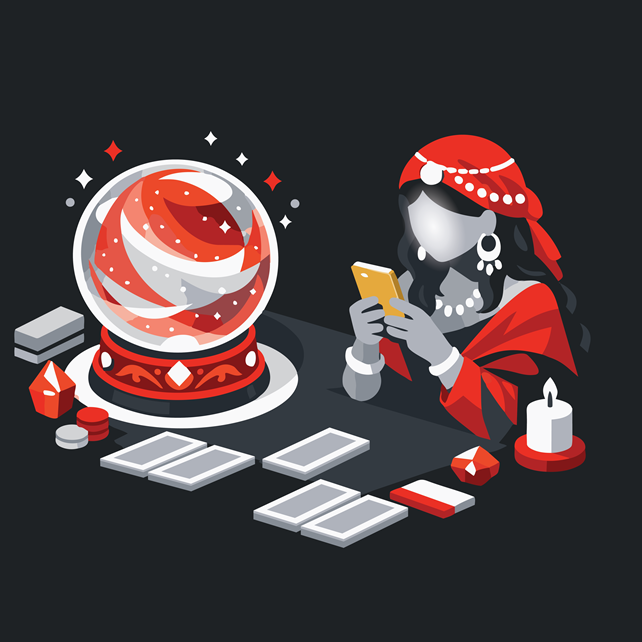 Illustration of a fortune teller distracted by their phone