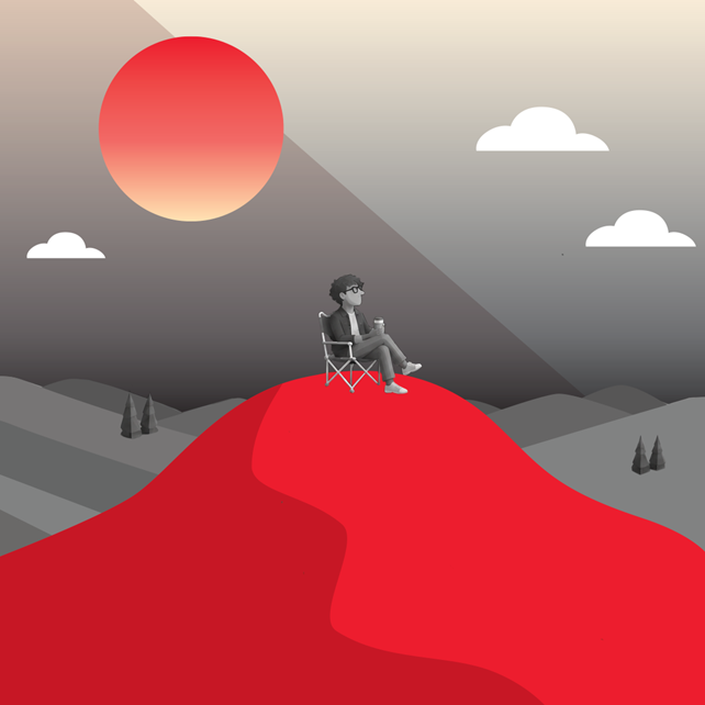 Illustration of a person sitting in a chair on a hill