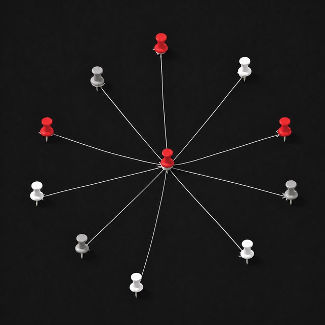 Illustration of thumbtacks connected by string