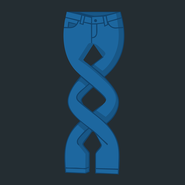 Illustration of a pair of Jeans twisted like a DNA strand