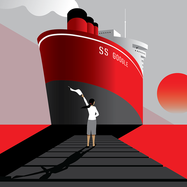 Illustration of the SS Google cruise ship departing port